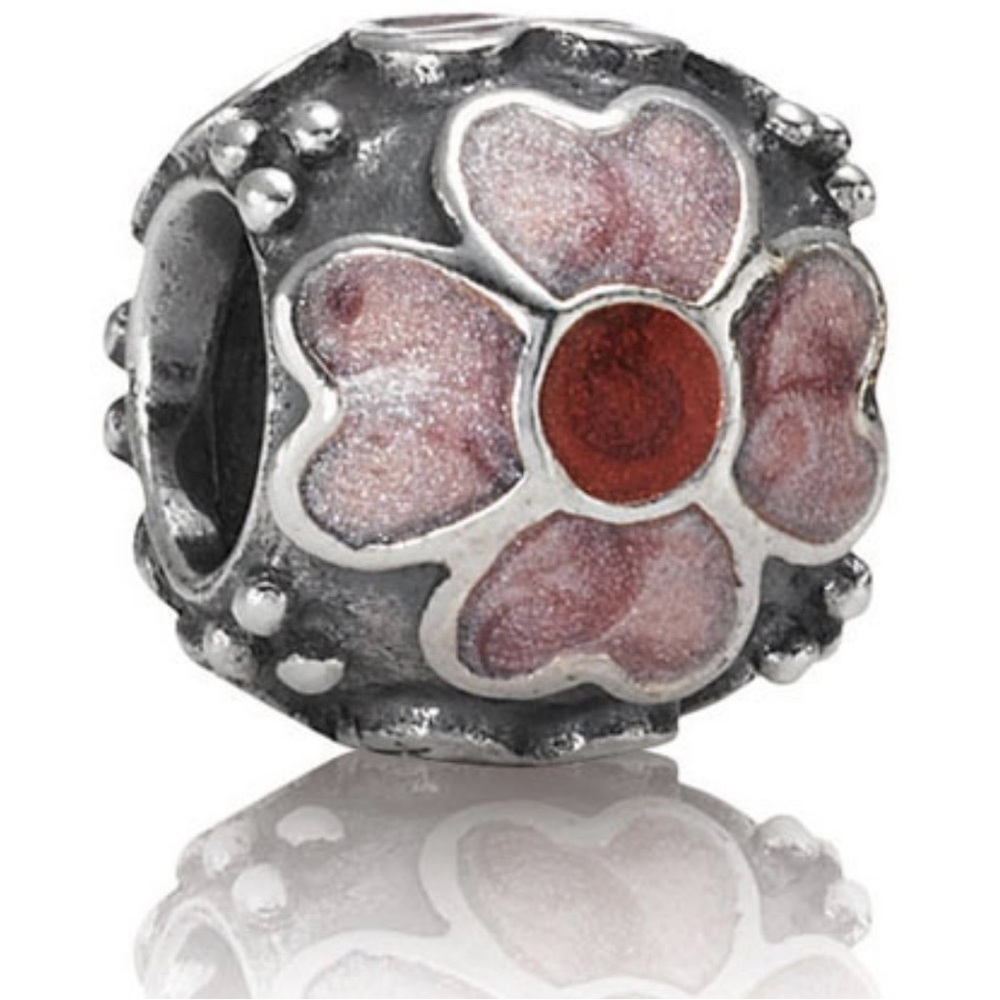 Authentic Pandora Retired Red Enamel Daisy Oxidized S925 Ale Sterling Charm